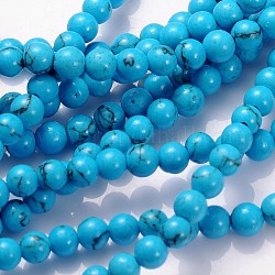 Gemstone Bead Strand, Dyed, Synthetic Turquoise, Round, about 4mm in diameter, hole: about 0.8mm