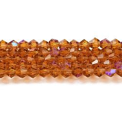 Trasparenti perle di vetro placca fili, ab colore placcato, sfaccettato, bicono, arancione scuro, 2mm, circa 162~185pcs/filo, 12.76~14.61 pollice (32.4~37.1 cm)