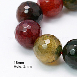 Natural Agate Beads Strands, Dyed, Faceted, Round, Colorful, 18mm, Hole: 2mm, about 21pcs/strand, 15.7 inch