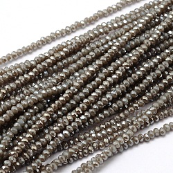 Rondelle facettée plaqué arc-en-ciel de perles de verre plaquées, kaki foncé, 2.8~3x2mm, Trou: 0.8mm, Environ 200 pcs/chapelet, 15.1 pouce