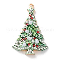 Ciondoli natalizi in strass in lega di zinco, con smalto e perla di plastica, albero di Natale, 40.5x27x7.5mm, Foro: 1.8 mm