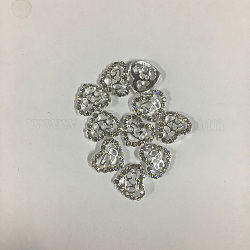 Cabochons Diamante de imitación de la aleación, Accesorios de decoración de uñas para el día de San Valentín., sin plomo y cadmio, corazón con número 520, plata, cristal, 8.5x9.5x2.5mm