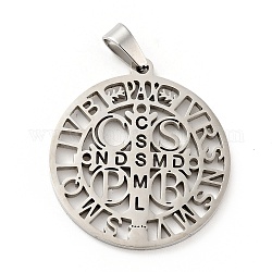 Pendentif en 201 acier inoxydable, Saint-Benoît médaille, avec le mot cssmlndsmd, couleur inoxydable, 32.5x29.5x1.7mm, Trou: 7x4mm