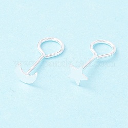 Pequeños pendientes asimétricos de plata fina estrella y luna 999, exquisitos aretes minimalistas para mujeres niñas, plata, 13mm, pin: 0.8 mm