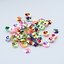 Accessori dell'ornamento paillette sfere di plastica disco, perle di paillettes, fiore, colore misto, 10x2mm, Foro: 1.5 mm, circa 1500pcs/50g