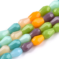Chapelets de perles en verre opaque de couleur unie, larme à facettes, colorées, 4x3mm, Trou: 0.8mm, Environ 101 pcs/chapelet, 16.69 pouce (42.4 cm)