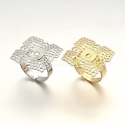 Adjustable Brass Filigree Ring Setting Components, Flower Pad Ring Bases, Mixed Color, 17mm, Tray: 22x22mm