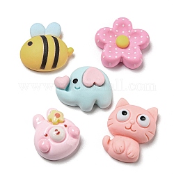 Opaque Resin Decoden Cabochons, for Jewelry Making, Bees/Flower/Owl, Mixed Shapes, 20~22x17~23x6~9mm