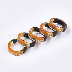 Resina epossidica e anelli in legno di ebano, con fiori secchi, lamina d'oro, arancione, misura degli stati uniti 7 1/4 (17.5mm)