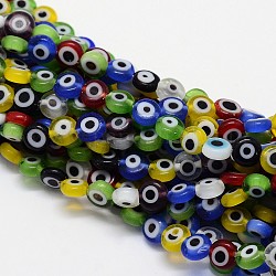 Handmade Evil Eye Lampwork Flat Round Bead Strands, Mixed Color, 6x3mm, Hole: 1mm, about 65pcs/strand, 14 inch