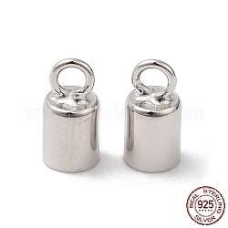 Rhodium Plated 925 Sterling Silver Cord Ends, End Caps, Column, Platinum, 6.5x3mm, Hole: 1.4mm, Inner Diameter: 2.5mm