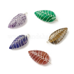 Natural Gemstone Pendants, with Silver Tone Eco-Friendly Copper Wire Wrapped, Teardrop, 32~33x15~17.5x8~9mm, Hole: 3.2~3.4mm