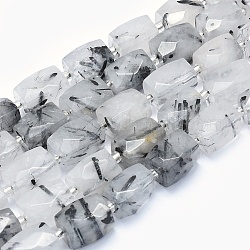 Chapelets de perles en quartz de rutile naturel, facette, cuboïde, 15~16x11~12x11~12mm, Trou: 1.5mm, Environ 20~22 pcs/chapelet, 15.3~15.7 pouce (39~40 cm)
