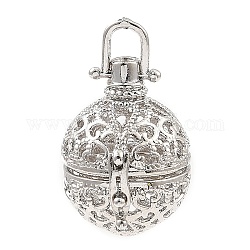 Gestellplattierte Messing-Perlenkäfiganhänger, für Glockenspiel Kugel Anhänger Halsketten machen, langlebig plattiert, Runde, Platin Farbe, Fach: 25.5x22.5x18 mm, Bohrung: 4x2 mm