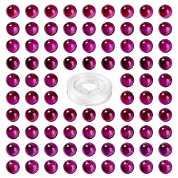 100個8mmナチュラルタイガーアイラウンドビーズ  10mの弾性水晶糸付き  DIYストレッチブレスレット作成キット用  赤ミディアム紫  8mm  穴：0.8mm