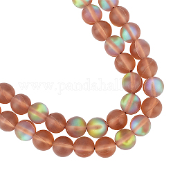 Fili di perle sintetiche in pietra di luna arricraft, perle olografiche, tinto, smerigliato, tondo, cammello, 8mm, Foro: 0.7 mm, circa 48pcs/filo, 15 pollice (38.1 cm), 2 fili / scatola