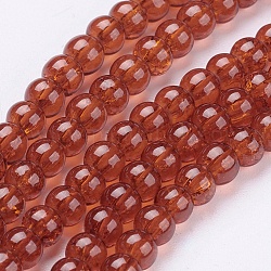 Spray Painted Crackle Glass Beads Strands, Round, Dark Orange, 4mm, Hole: 1.1~1.3mm, about 200pcs/strand, 31.4 inch