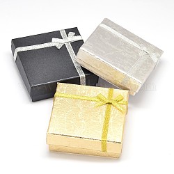 Contenitori di monili di cartone quadrato, con spugna all'interno e nastro di raso bowknot, colore misto, 9.1x9x3cm