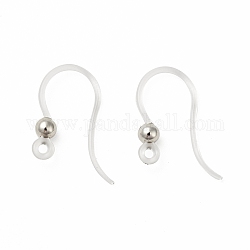 Transparent Resin Earring Hooks, with 316 Stainless Steel Round Beads and Horizontal Loop, Platinum, 16x12x3mm, Hole: 1.2mm, 21 Gauge, Pin: 0.7mm
