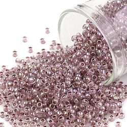 TOHO Round Seed Beads, Japanese Seed Beads, (771) Inside Color AB Crystal/Strawberry Lined, 11/0, 2.2mm, Hole: 0.8mm, about 5555pcs/50g
