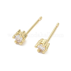 Rack Plating Brass Cubic Zirconia Stud Earrings for Women, Long-Lasting Plated, Lead Free & Cadmium Free, Real 18K Gold Plated, 4x4.5x3.5mm, Pin: 0.8mm