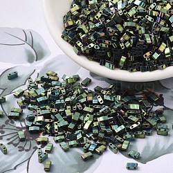 Miyuki mezza tila perline, perline giapponesi, 2 buco, (htl468) iris verde malachite metallizzato, 5x2.3x1.9mm, Foro: 0.8 mm, circa 1250pcs/50g