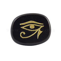 Cabochon di onice nero naturale, ovale con occhio egiziano di motivo raro, religione, tinti e riscaldato, 25x20x6.5mm