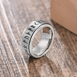 Anillo giratorio con símbolo vikingo de acero inoxidable., anillo antiansiedad, anillo giratorio, color acero inoxidable, nosotros tamaño 12 (21.4 mm)