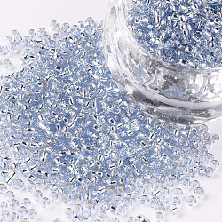 12/0 grade a perles de rocaille en verre rondes, Argenté, bleu acier clair, 12/0, 2x1.5mm, Trou: 0.3mm, environ 30000 pcs / sachet 