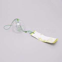 Carillons éoliens en verre de peinture ronde japonaise, polyester cordon, Perles en plastique, carte papier rectangle, motif de fleur, 400mm