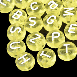 Perles en acrylique transparente, trou horizontal, mélange de lettres, plat rond, jaune, 7x4mm, Trou: 1.5mm, environ 3700 pcs/500 g