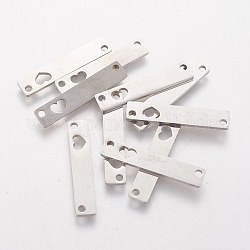 201 Stainless Steel Links connectors, Rectangle with Heart, Stainless Steel Color, 24.8x4.8x1mm, Hole: 1.5mm