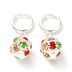 Разноцветные серьги-кольца с шариками из кубического циркония, украшения из латуни для женщин, серебряные, 28~30 мм, штифты : 0.8~1 мм