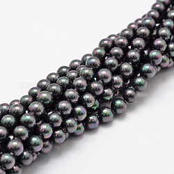Chapelets de perles en coquille, arc-en-ciel plaqué, Grade a, ronde, noir, 6mm, Trou: 1mm, Environ 62 pcs/chapelet, 16 pouce