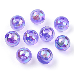 Perles en acrylique transparente, couleurs ab, ronde, bleu violet, 10mm, Trou: 1.8mm, environ 950 pcs/500 g