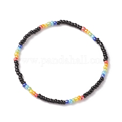 Braccialetto elastico con perline di semi di vetro da donna, colorato, diametro interno: 2-3/8 pollice (5.9 cm)