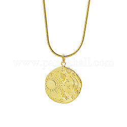 Moon & Sun Stainless Steel Pendant Necklaces, with Snake Chains, Real 18K Gold Plated, 17.72 inch(45cm)