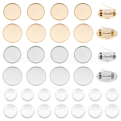 Unicraftale 20 broche ronde plate avec 24 cabochons en verre, 304 plateaux de broche en acier inoxydable, kit de fabrication de broche en forme de dôme vierge pour la fabrication de bijoux, couleur dorée et acier inoxydable.