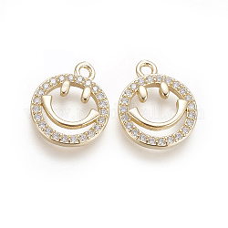 Brass Micro Pave Cubic Zirconia Charms, Smile Face, Clear, Golden, 14x11.5x2mm, Hole: 1.5mm
