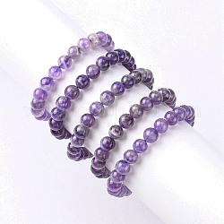 Natürliches Amethyst-Stretcharmband mit runden Perlen, Edelsteinschmuck für Damen, Violett, Innendurchmesser: 2-1/8~2-1/4 Zoll (5.4~5.8 cm), Perlen: 8 mm