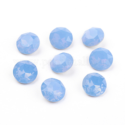 Dos et dos pointés cabochons en verre strass k9, Grade a, facette, plat rond, opale bleue, 8x4.5mm