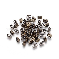 Eisen Ohrmuttern, Schmetterlings-Ohrringrückseiten für Ohrstecker, Nickelfrei, Antik Bronze, ca. 6 mm lang, 4 mm breit, 3 mm hoch, Bohrung: 0.7~1.0 mm