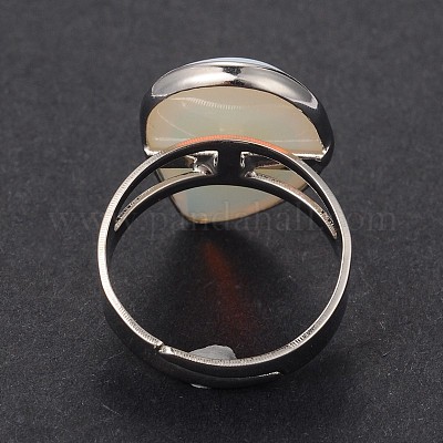 Bagues réglables en laiton opalite et platine&nbsp;RJEW-N024-02J-1
