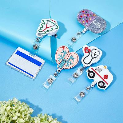 Gorgecraft 5Pcs 5 Style Medical Theme Cloth Retractable Badge Reel, Card  Holders, with Stainless Steel Snap Buttons, ABS ID Badge Holder Retractable