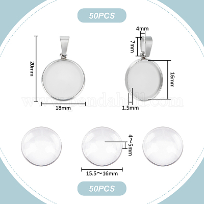 UNICRAFTALE 100set Cabochon In Acciaio Inossidabile Connettori Impostazioni Con Cabochon In Vetro Trasparente Piatti Tondi Piatti Pendenti Vassoi 14mm Doppio Anello Orecchini Per Creazione Di Gioielli