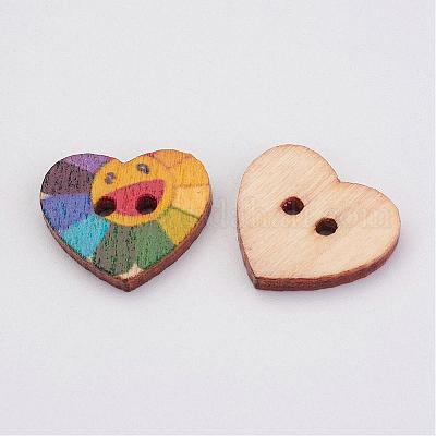 Wooden Buttons, 2-Hole, Heart, Mixed Color, 16x18x2.5mm, Hole: 1.5mm Wood Heart Multicolor