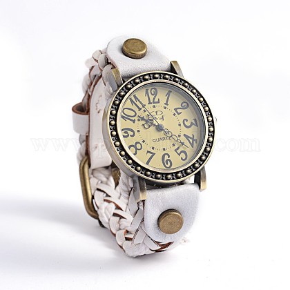 女性の編組革クォーツ腕時計  合金の腕時計ヘッド付き  ミックスカラー  245x20mm WACH-O007-02-1