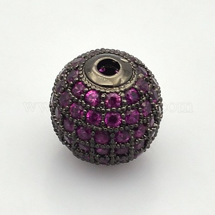 Perles rondes de couleur magenta de zircone cubique CZ de grade AAA de micro pave KK-O065-6mm-08B-NR-1