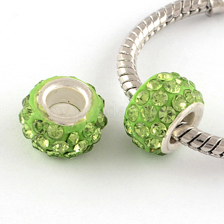 Polymer Clay Rhinestone European Large Hole Beads with Silver Color Plated Brass Cores FPDL-R002-11-1