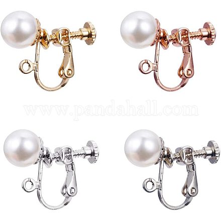 PandaHall Elite 24 Pieces 4 colors Acrylic Imitation Pearl Clip on Earrings Clip Converter Components，Earring Clips for Non-Pierced Ears IFIN-PH0024-21-1